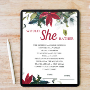 Would She Rather Poinsettia Bridal Shower Game Invitation