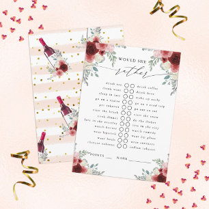 Would She Rather Red Wine Floral Party Game Enclosure Card