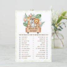 Would She Rather Safari Animal Baby Shower Game