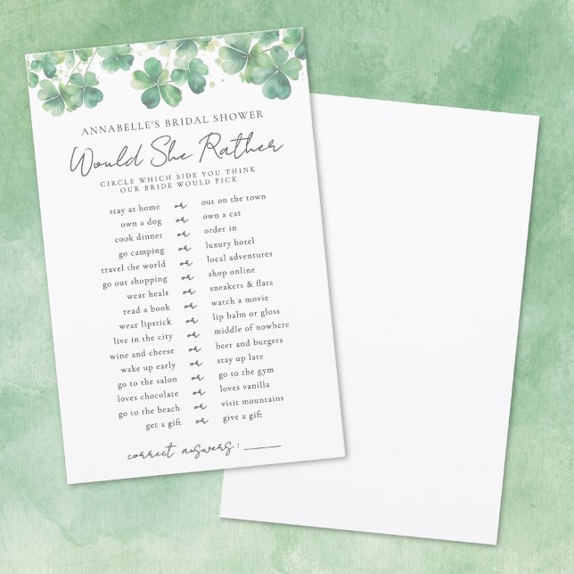 Would She Rather Shamrock Bridal Shower Game (Would She Rather Shamrock Bridal Shower Game)
