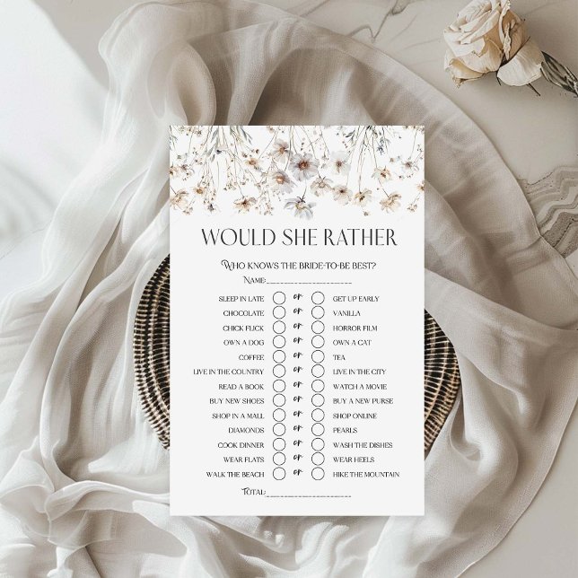 Would She Rather Wildflower Bridal Shower Game (Creator Uploaded)