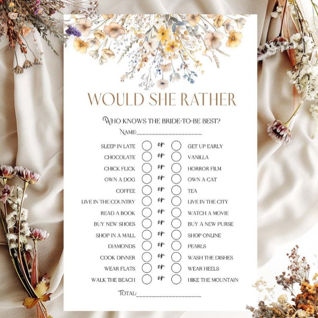 Would She Rather Wildflower Bridal Shower Game (Creator Uploaded)