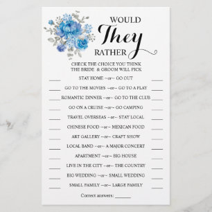 Would They Rather Blue Flower Shower Game Card