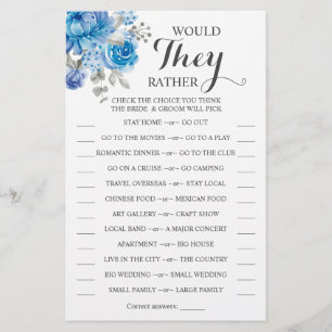 Would They Rather Blue Flower Shower Game Card