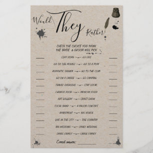Would They Rather Pen & Inkwell Shower Game Card