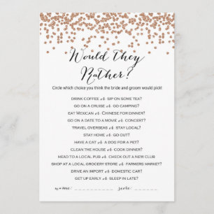 Would They Rather Rose Gold Bridal Shower Game 5x7 Invitation