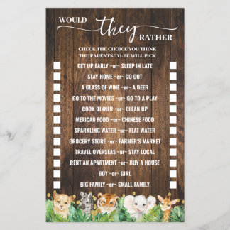 Would They Rather Rustic Safari Shower Game Card