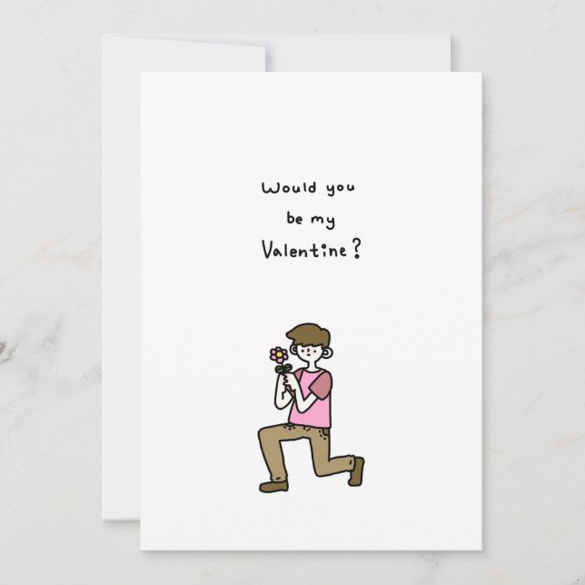 Would You Be My Valentine? A Boy With a Flower Holiday Card (Front)