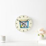 Would You Eat Them With A Mouse? Round Clock<br><div class="desc">This officially licensed design features a memorable moment straight from the pages of the beloved Dr. Seuss book, Green Eggs and Ham. The illustration shows the always-persistent Sam-I-Am gesturing towards his famous dish on a table, while a little mouse sits patiently nearby on a tiny stool. The classic rhyming question,...</div>