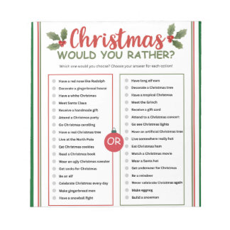 Would You Rather Christmas Game Notepad
