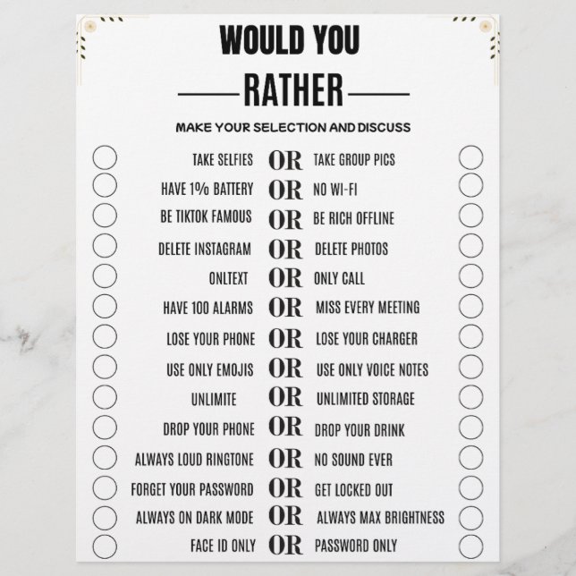 Would You Rather – Tech & Social Media Edition Custom Letterhead (Front)