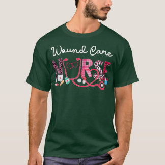 Wound Care Nurse Leopard Plaid Love Heart Stethosc T-Shirt