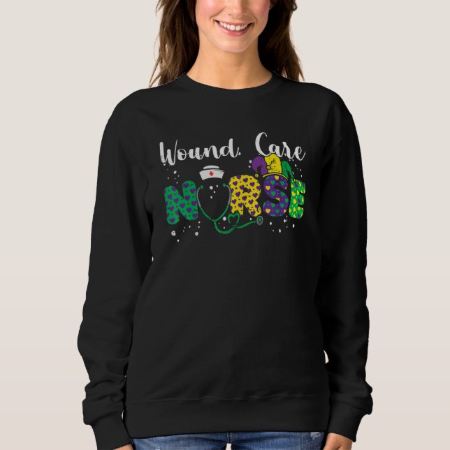 Wound Care Nurse Mardi Gras Leopard Festival Party Sweatshirt (Front)