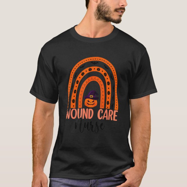 Wound Care Nurse Nursing Rainbow Halloween Pumpkin T-Shirt (Front)