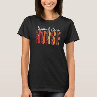 Wound Care Nurse Plaid Red Love Heart Stethoscope T-Shirt