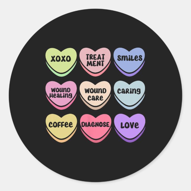 Wounds Wound Care Nurse Valentines Heart Wound Nur Classic Round Sticker (Front)