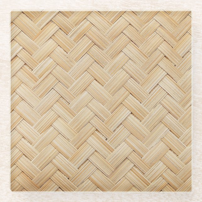 Woven Bamboo Abstract Texture Background. Glass Coaster (Front)