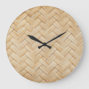 Woven Bamboo Abstract Texture Background. Large Clock
