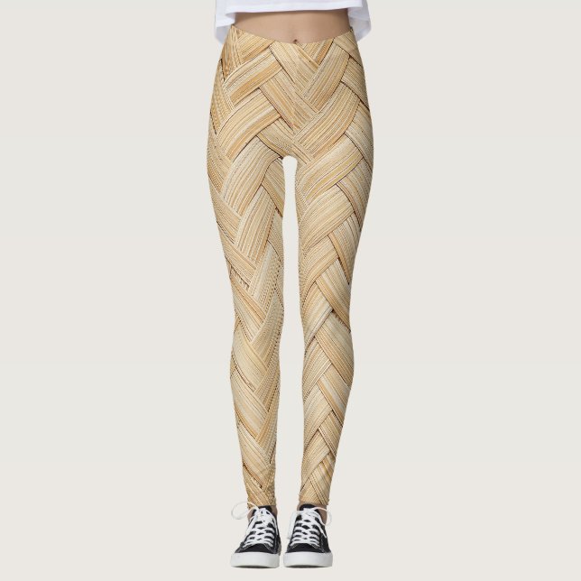 Woven Bamboo Abstract Texture Background. Leggings (Front)