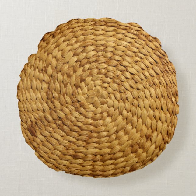Woven Bast: Textured Brown Authenticity Round Cushion (Front)