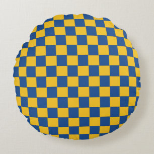 Woven Blue and Yellow Chequered Round Cushion