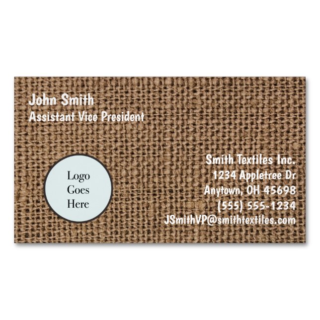 Woven Burlap Textile Hessian Jute Custom 7 Line  Magnetic Business Card (Front)