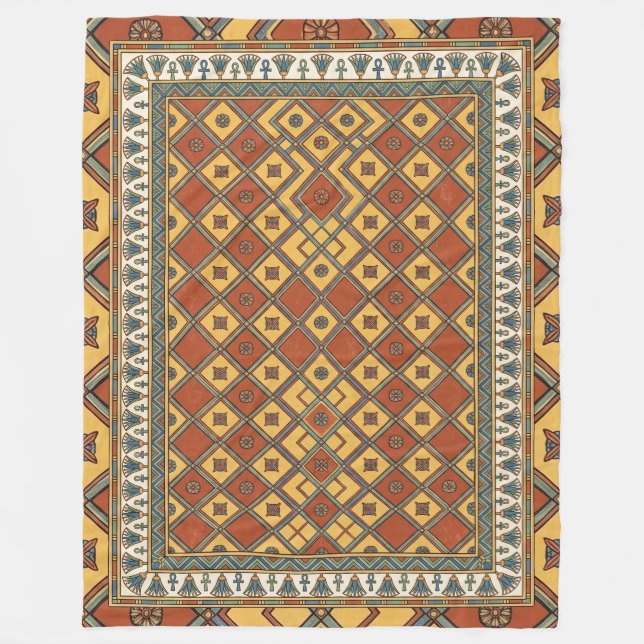 Woven Eternity: Middle Kingdom Egyptian Pattern Fleece Blanket (Front)