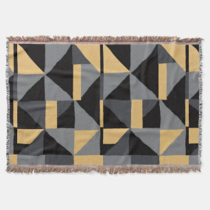 Woven Geometric Blanket Black, Gray, and Gold