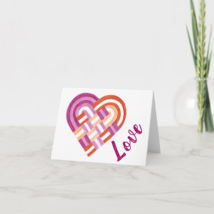 Woven Heart Lesbian Pride Flag Pink Orange Red Note Card