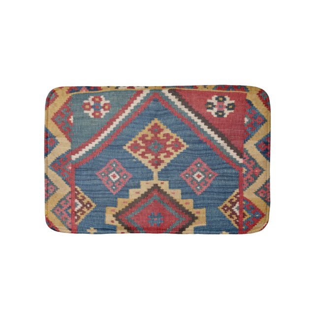 Woven Kilim Royal Blue Yellow Classic  Bath Mat (Front)