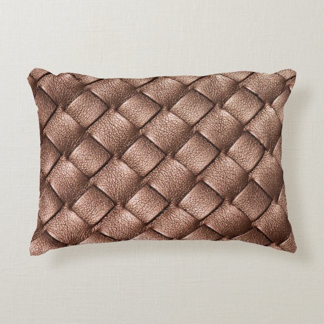 Woven leather, bronze colour background. decorative cushion (Front)
