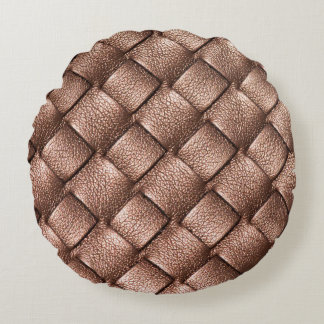 Woven leather, bronze colour background. round cushion