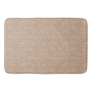 Woven Linen Fabric Texture in Warm Natural Beige Bath Mat