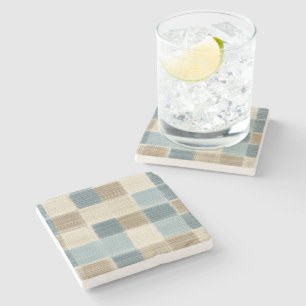 Woven Plaid Rustic Stone Coaster