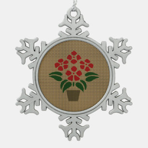 Woven Poinsetta Snowflake Pewter Christmas Ornament