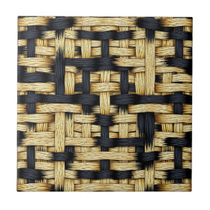 Woven Rattan Basketweave Texture Black Natural Ceramic Tile