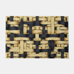 Woven Rattan Basketweave Texture Black Natural Doormat