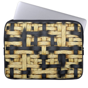 Woven Rattan Basketweave Texture Black Natural Laptop Sleeve