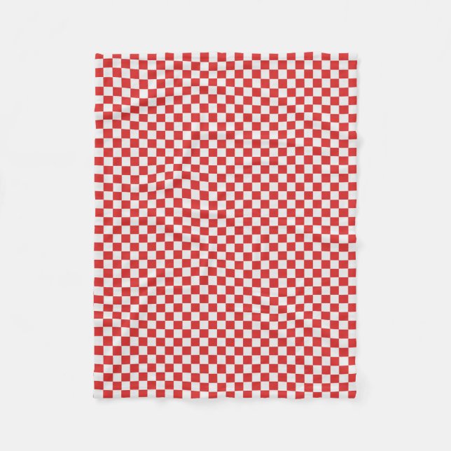 Woven Red and White Tiled Pattern Fleece Blanket (Front)