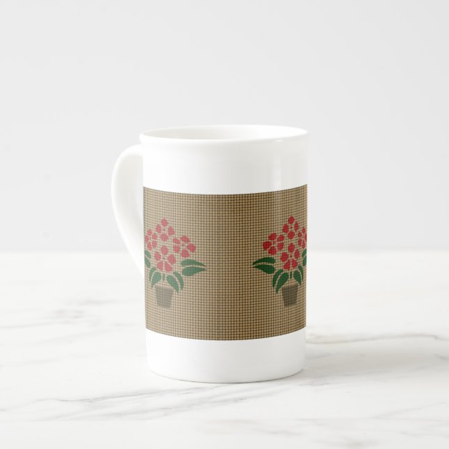 Woven Red Poinsetta Bone China Mug (Front Left)