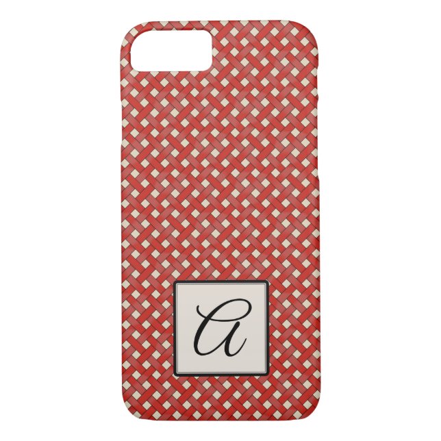 Woven Red Rattan on Custom Cream with Monogram Case-Mate iPhone Case (Back)
