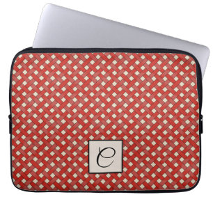 Woven Red Rattan on Custom Cream with Monogram Laptop Sleeve
