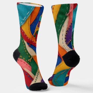 Woven Ribbon Mosaic Colorful Textile Pattern Socks