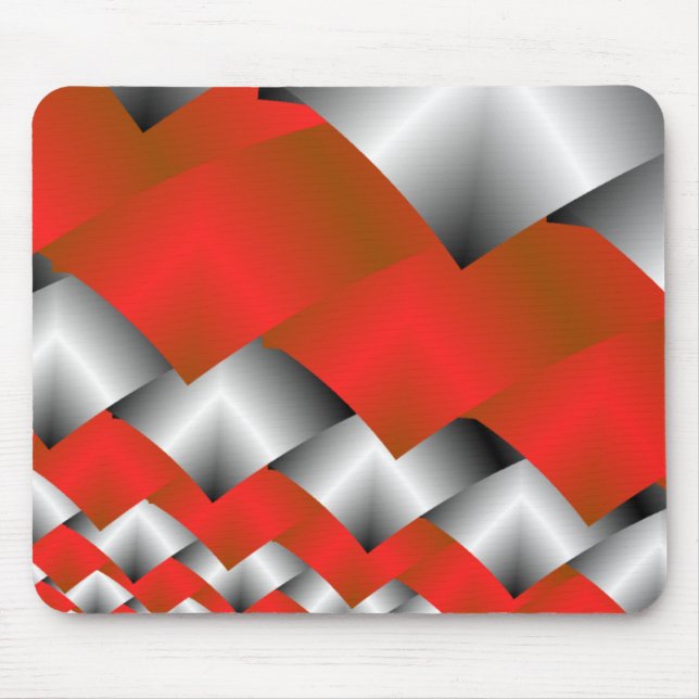 Woven Silver and Red Fractal Art Mouse Pad (Front)