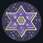 Woven Star of David Stickers<br><div class="desc">These stickers feature an intricately woven Magen David in blue and yellow on a field of smaller stars  Works well on round or square.  Perfect for Hanukkah!</div>