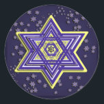 Woven Star of David Stickers<br><div class="desc">These stickers feature an intricately woven Magen David in blue and yellow on a field of smaller stars  Works well on round or square.  Perfect for Hanukkah!</div>