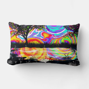 Wow, bright psychedelic with black silhouette tree lumbar cushion
