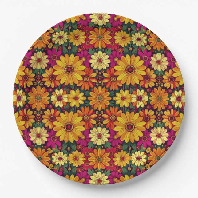 Wow! Colourful and Bright floral pattern. Paper Plate (Front)