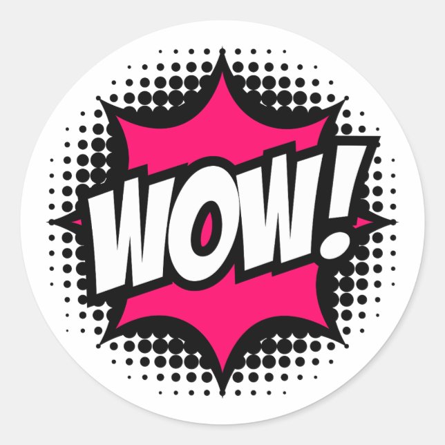WOW! Comic Book Style Classic Round Sticker (Front)