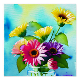 Wow Factor. Vase and Flowers. Vibrant colours Poster